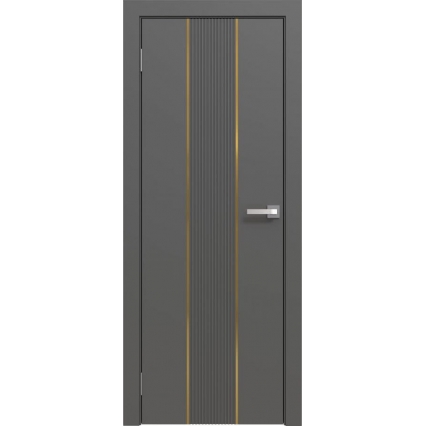 Дверь межкомнатная Эмаль Line-4 (Графит/ Золотой молдинг)